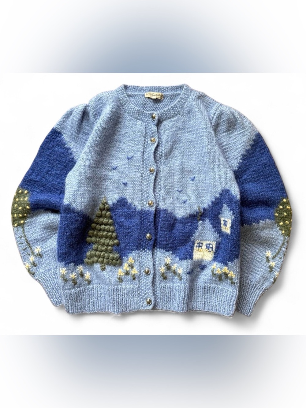 VTG Austria Wool Mohair Cottagecore Sz L Cardigan Peasant Sweater Grannycore